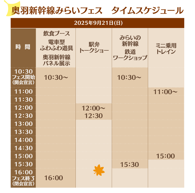 奥羽新幹線みらいフェス　タイムスケジュール